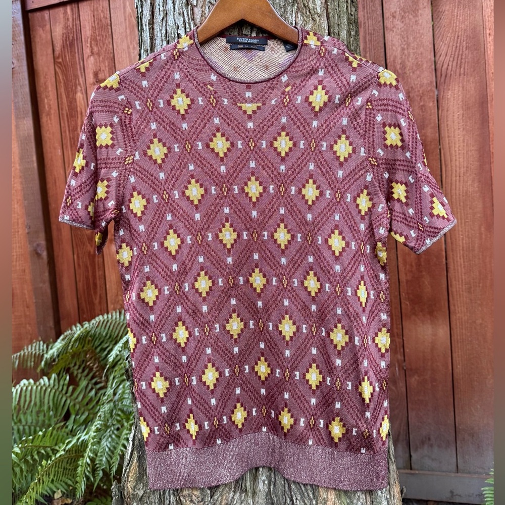 Scotch & Soda Maroon Gold Sweater Top w/ Diamond Print NWOT
